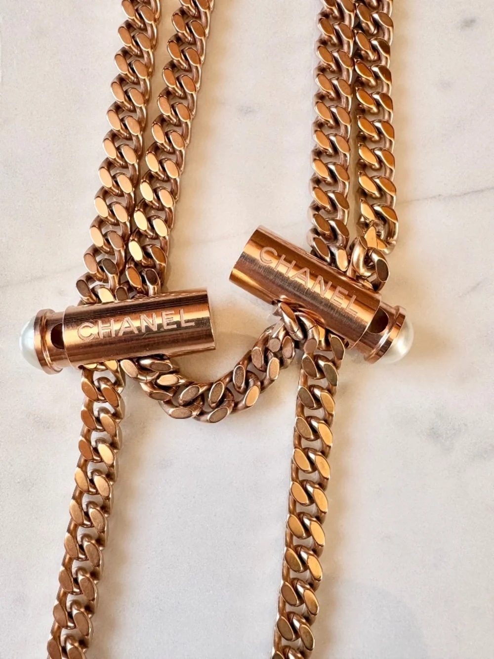 Chanel Chain Link Necklace with Faux pearls